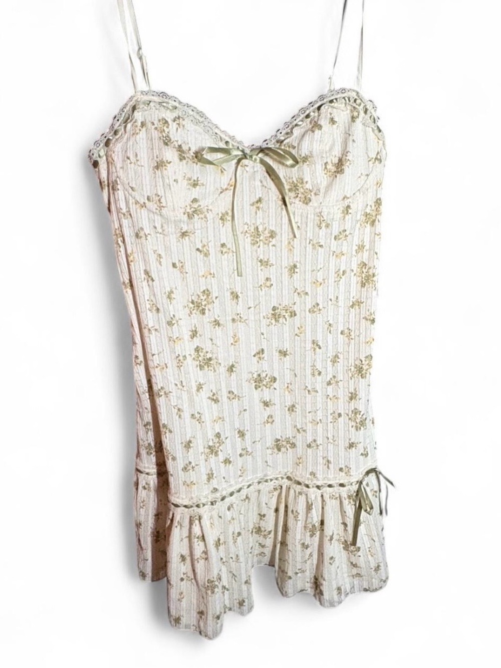Romantic Cream Floral Lace-Trim Mini Dress